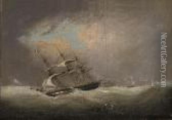 A French Frigate Reefed Down In A Gale Oil Painting - Condy, Nicholas Matthews