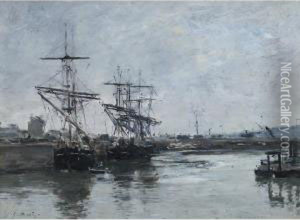 Bateaux Dans Un Port Oil Painting - Eugene Boudin