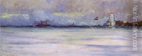 Shipping Off The Coast Oil Painting - Albert Henry Fullwood