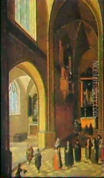 Figures In A Church Interior Oil Painting - Abel Grimmer