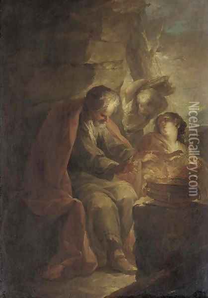An Allegory of Winter an old man warming his hands on a brazier Oil Painting - Giovanni David