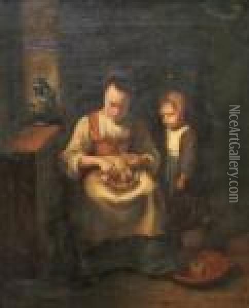 Mother And Child In An Interior Oil Painting - Pieter De Hooch