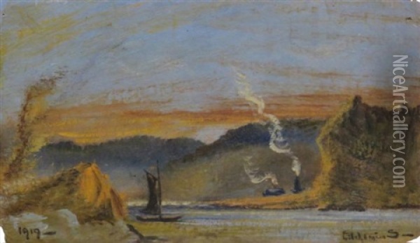 Sailboat In Landscape At Dusk Oil Painting - Louis Michel Eilshemius