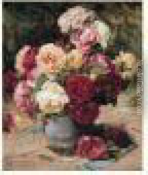 Roses Dans Un Vase Oil Painting - Georges Jeannin