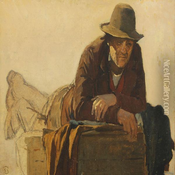 Study Of A Gentleman Oil Painting - Edvard Frederik Petersen