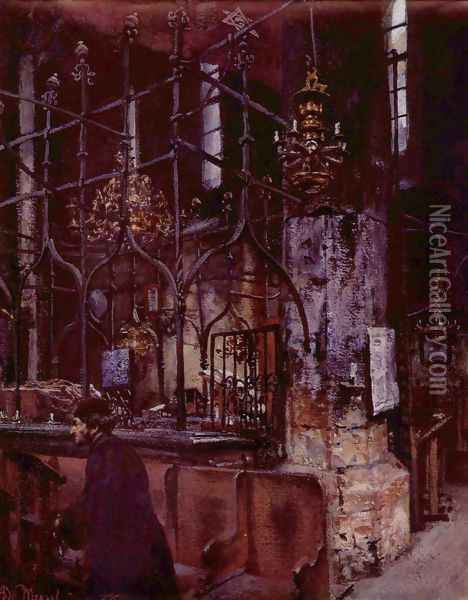 Old synagogue at Prague Oil Painting - Adolph von Menzel