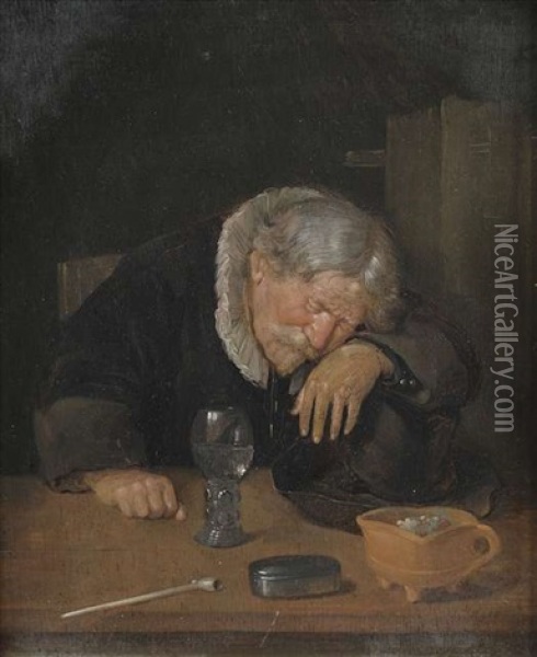 Eingeschlafener Trinker Am Tisch Mit Rauchrequisiten Oil Painting - Quiringh Gerritsz van Brekelenkam