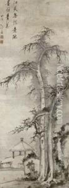 Pavillion Under Pine Tree Oil Painting - Luo Mu