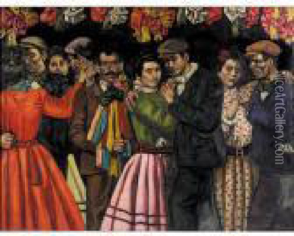 Baile De Los Chulos Con Guirnaldas (spanish Folk Dance) Oil Painting - Jose Gutierrez Solana