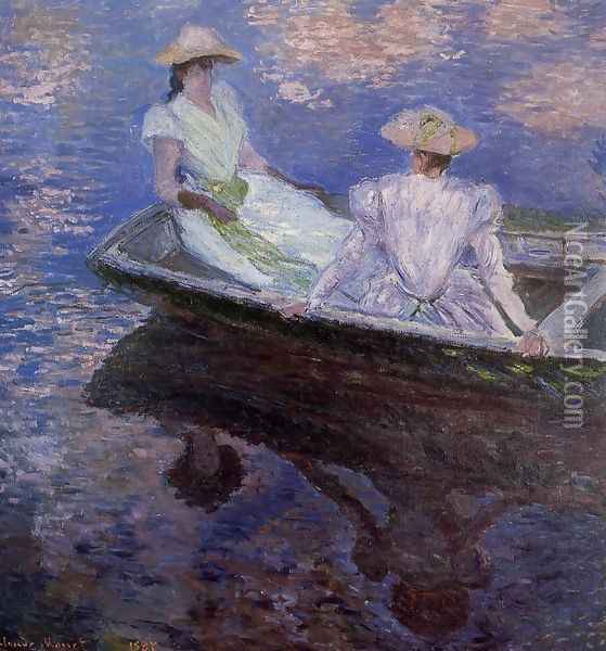 Young Girls In A Row Boat Oil Painting - Claude Oscar Monet