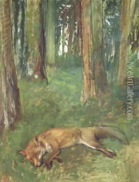 Dead fox lying in the Undergrowth, 1865 Oil Painting - Edgar Degas