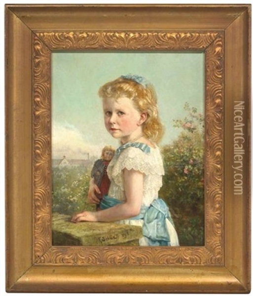 Portrait Der Elisabeth Faber Als Kind Mit Ihrer Puppe Gertrud Auf Dem Arm Oil Painting - Theodor Christoph Schuez