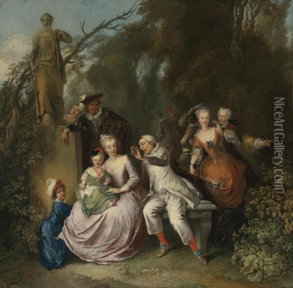 A Comedic Performance In A Park Setting Oil Painting - Christian Wilhelm Ernst Dietrich