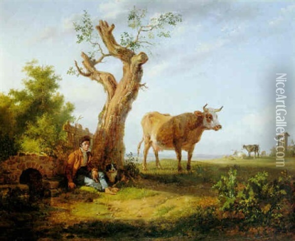 Le Berger, Son Chien Et Son Troupeau Oil Painting - Auguste-Xavier Leprince
