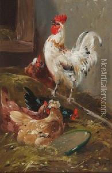 Chickens In A Barn Oil Painting - Henry Schouten
