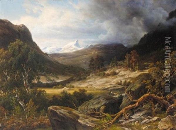 Ryttere I Landskap Oil Painting - Thomas Fearnley