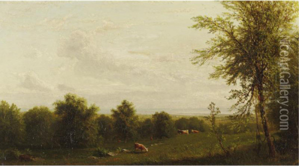 Landscape With Cattle At Pasture Oil Painting - Richard William Hubbard