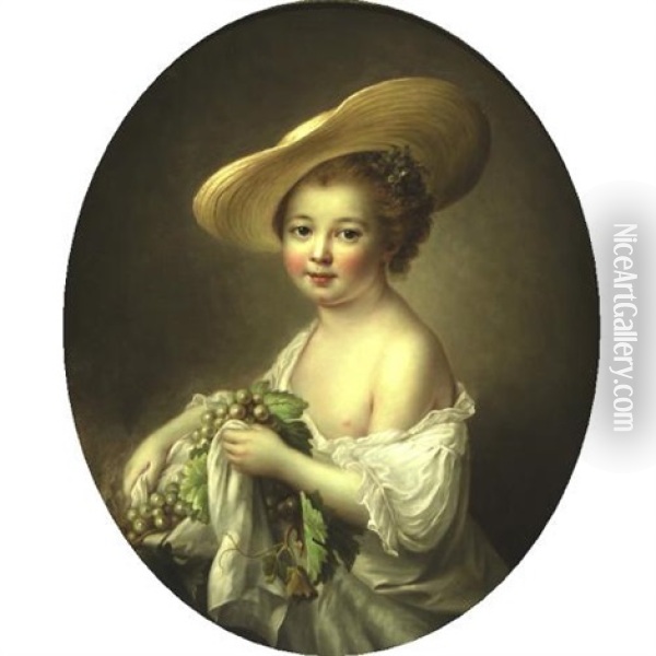 Portrait Of A Girl Holding Grapes Oil Painting - Francois Hubert Drouais