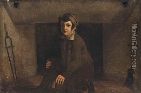 A Chimney Sweep At A Fireplace Oil Painting - Gustav de Galard