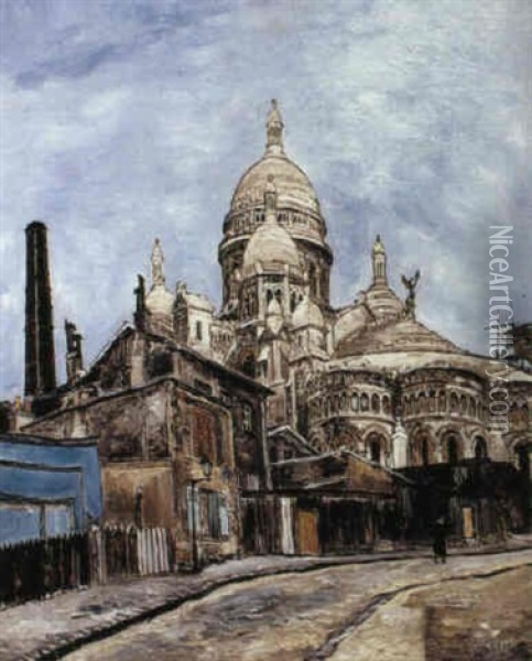 Rue Montante Aupres Du Sacre-coeur A Montmartre Oil Painting - Marcel Francois Leprin