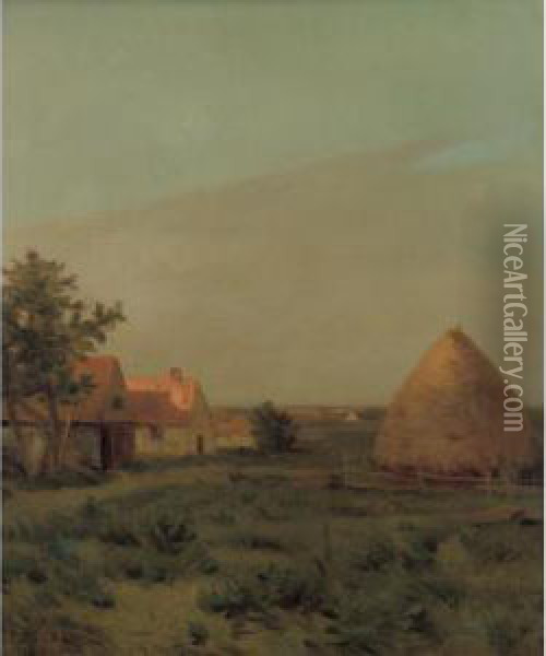 Farmyard At Twilight Oil Painting - Jean-Charles Cazin