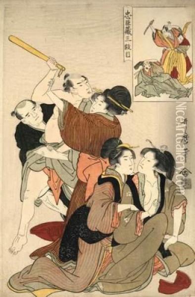 Une Courtisane Retenu Par Un Autre Ronin. Oil Painting - Kitagawa Utamaro
