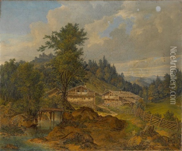 Gebirgslandschaft Mit Bauernhausern Oil Painting - Ferdinand Wilhem von Couven