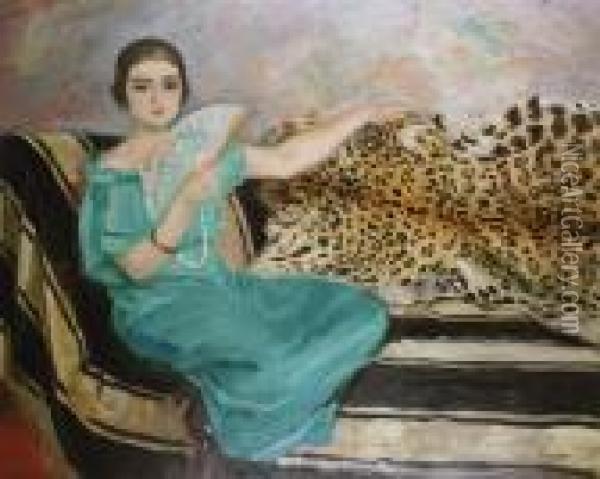 Jeune Fille A L'eventail Et Peau De Leopard Oil Painting - Henri Lebasque