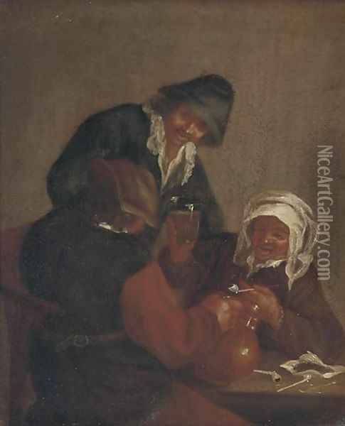 Peasants making merry in a tavern Oil Painting - Adriaen Jansz. Van Ostade