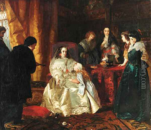 The despair of Henrietta Maria over the death of her husband King Charles I Oil Painting - Henrietta Mary Ward