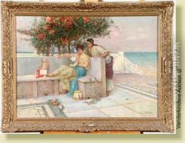 Femmes Antiques A La Lecture Sur La Terrasse Oil Painting - Domenico Pennacchini