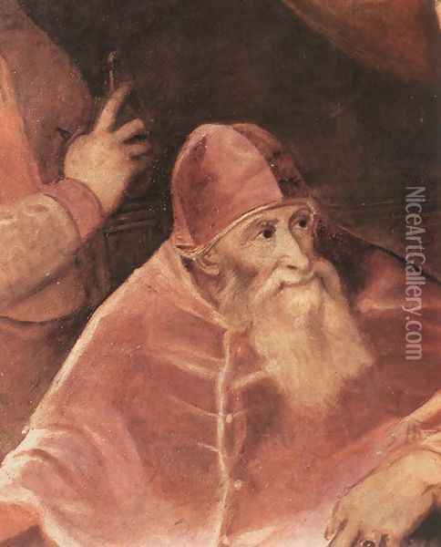 Pope Paul III with his Grandsons Alessandro and Ottavio Farnese (detail) 1546 Oil Painting - Tiziano Vecellio (Titian)