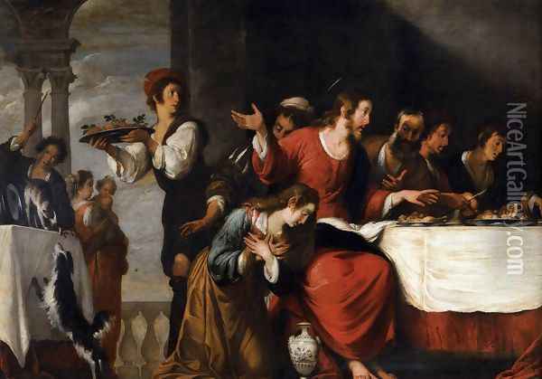 Banquet at the House of Simon (detail 2) Oil Painting - Bernardo Strozzi