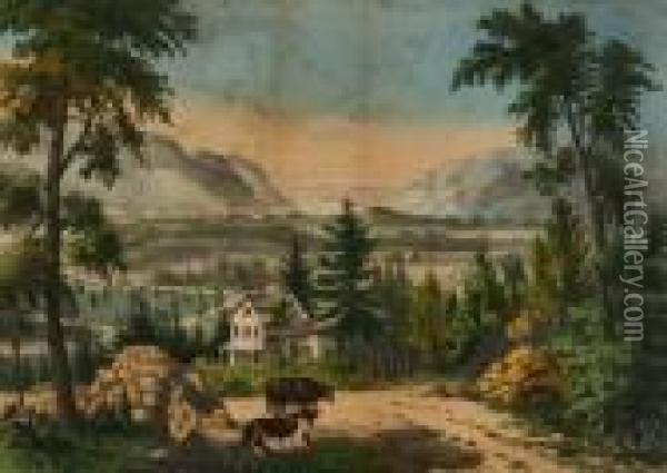 The Hudson Highlands. Oil Painting - Currier & Ives Publishers