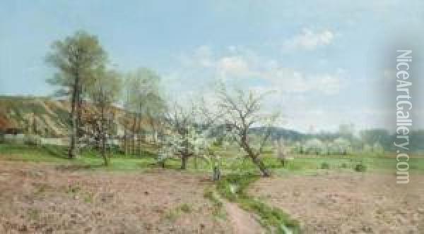 Promenade Under The Apple Blossoms Oil Painting - Paulin Bertrand