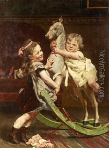 Lekande Barn Med Gunghast Oil Painting - Edgard Farasyn