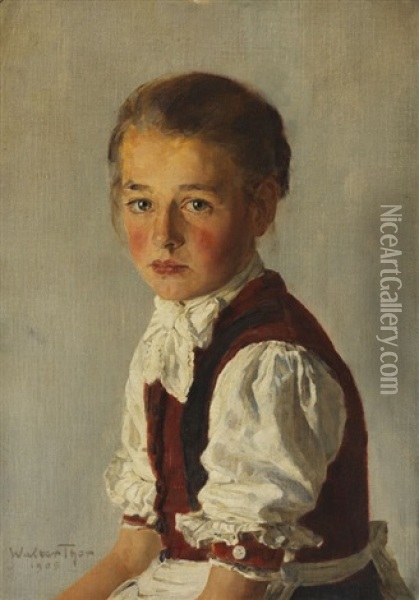 Lena (kleine Leutascherin) Oil Painting - Walter Thor