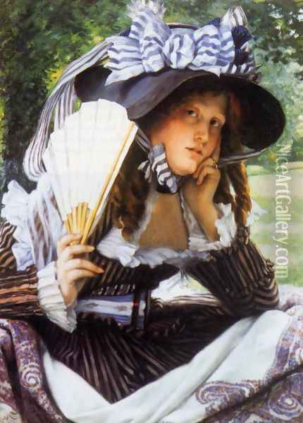 Young Lady with a Fan Oil Painting - James Jacques Joseph Tissot