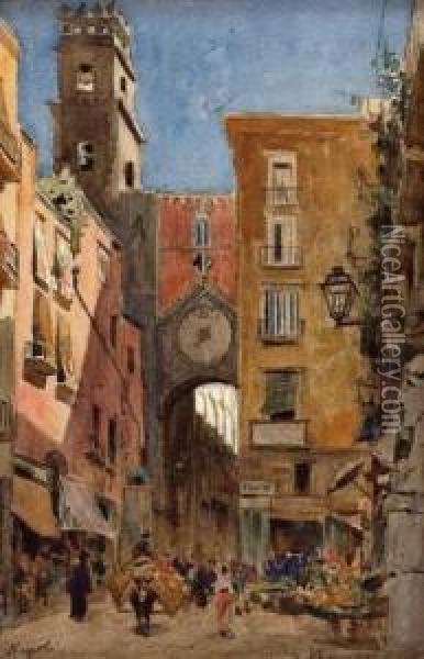 Strasenszene In Neapel (napoli) Oil Painting - Edmund Berninger