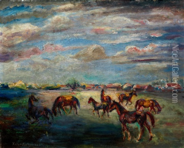 Horses Oil Painting - Karoly Kernstok