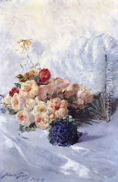 Still Life with Flowers and Fan Oil Painting - Abbott Fuller Graves