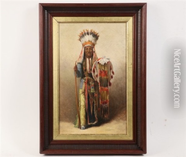 Portrait Of A Southern Ute Native American Chief Oil Painting - Charles Craig