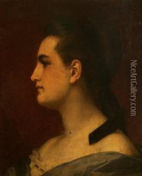 Portrait De Femme De Profil Oil Painting - Hugues Merle