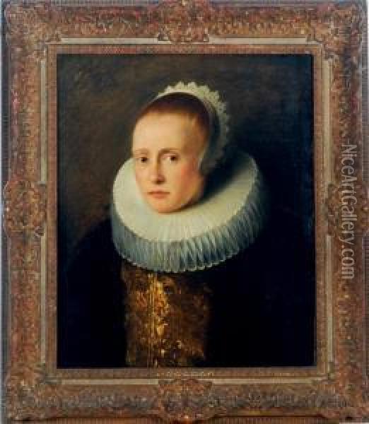 Portrait Of A Woman, Wearing A Molenkraag Oil Painting - Cornelis De Vos