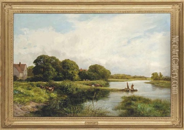 A Peaceful Day On The River Oil Painting - James Peel