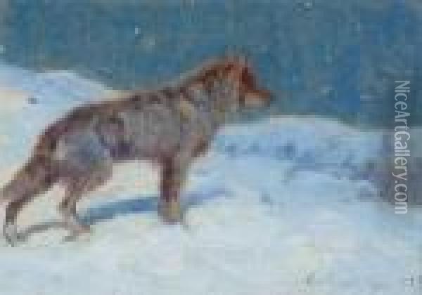 Untitled -- Wolf Oil Painting - Elling William Gollings