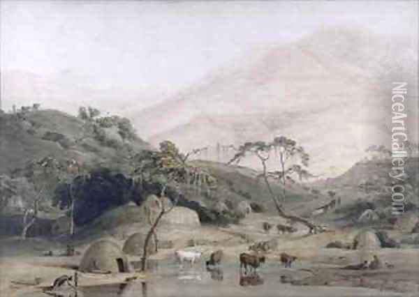 A Kaffir Village Oil Painting - Samuel Daniell