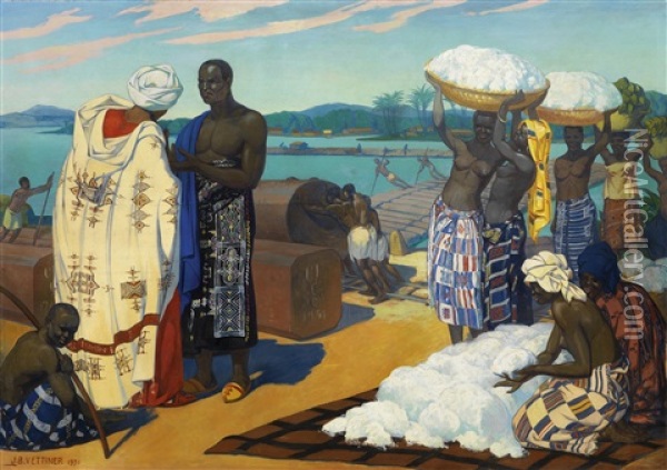 Markt In Franzosisch Westafrika (marche En A. O. F) Oil Painting - Jean-Baptiste Vettiner