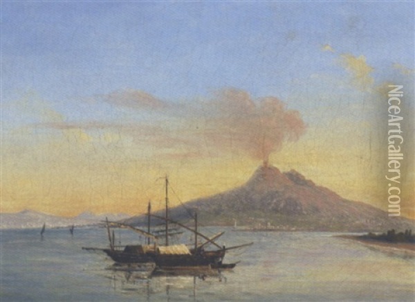 Fiskerbade I Napolibugten Med Vesuv I Baggrunden Oil Painting - Francois Gilles Joseph Closson