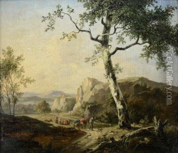 Landskap Med Vandrande Sallskap Oil Painting - Pieter Frans Ii De Noter